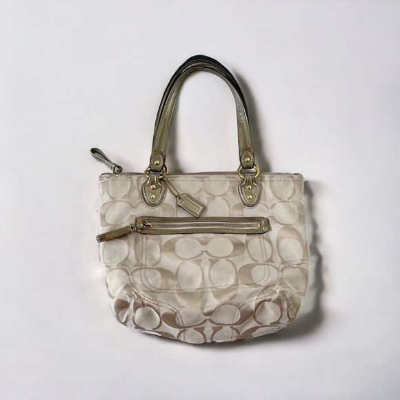 Vintage Coach Bag Poppy Signature C Logo Glam Tote 23261 Gold Tan Handbag Bag - Picture 2 of 16